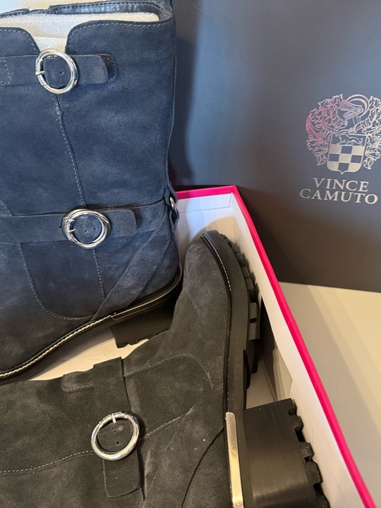 Vince Camuto Shoes - Vince Camuto Black Suede Buckle Lug Boots